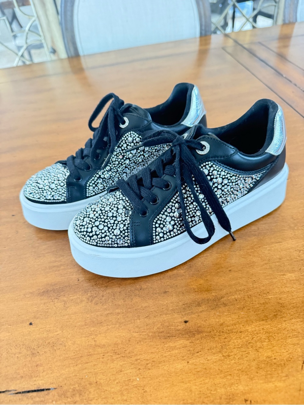 Michael Kors Black Crystal Rhinestone Platform Sneakers Size 6